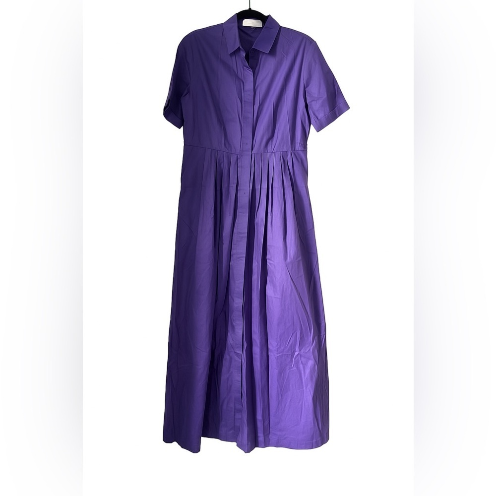 Mantù Purple Pleated Shirt Dress IT 46 US 10 12 Luxury Italian Midi Maxi